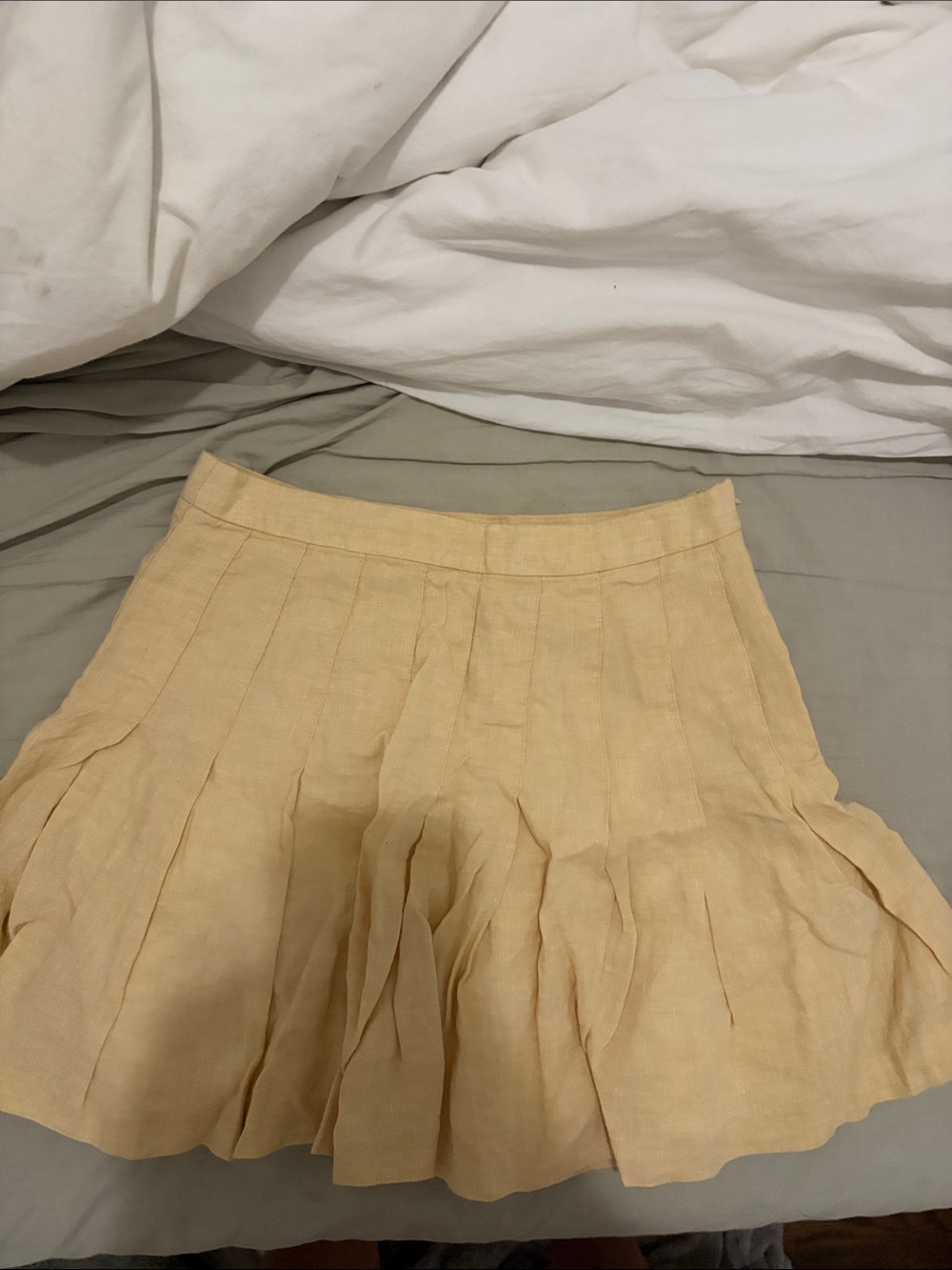 Wilfred Pale Yellow Pleated Linen Skater Skirt